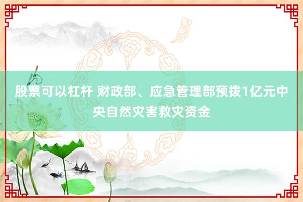 股票可以杠杆 财政部、应急管理部预拨1亿元中央自然灾害救灾资金