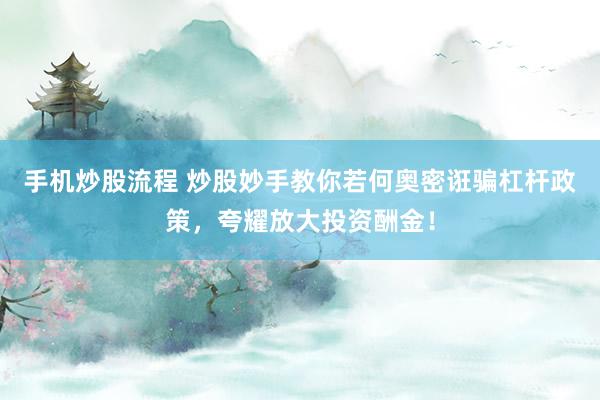 手机炒股流程 炒股妙手教你若何奥密诳骗杠杆政策，夸耀放大投资酬金！