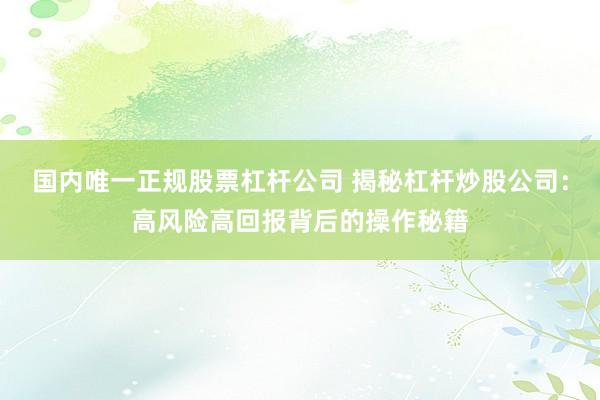 国内唯一正规股票杠杆公司 揭秘杠杆炒股公司：高风险高回报背后的操作秘籍