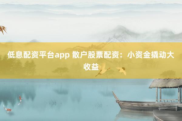低息配资平台app 散户股票配资：小资金撬动大收益