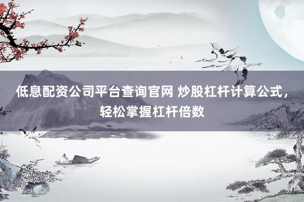 低息配资公司平台查询官网 炒股杠杆计算公式，轻松掌握杠杆倍数